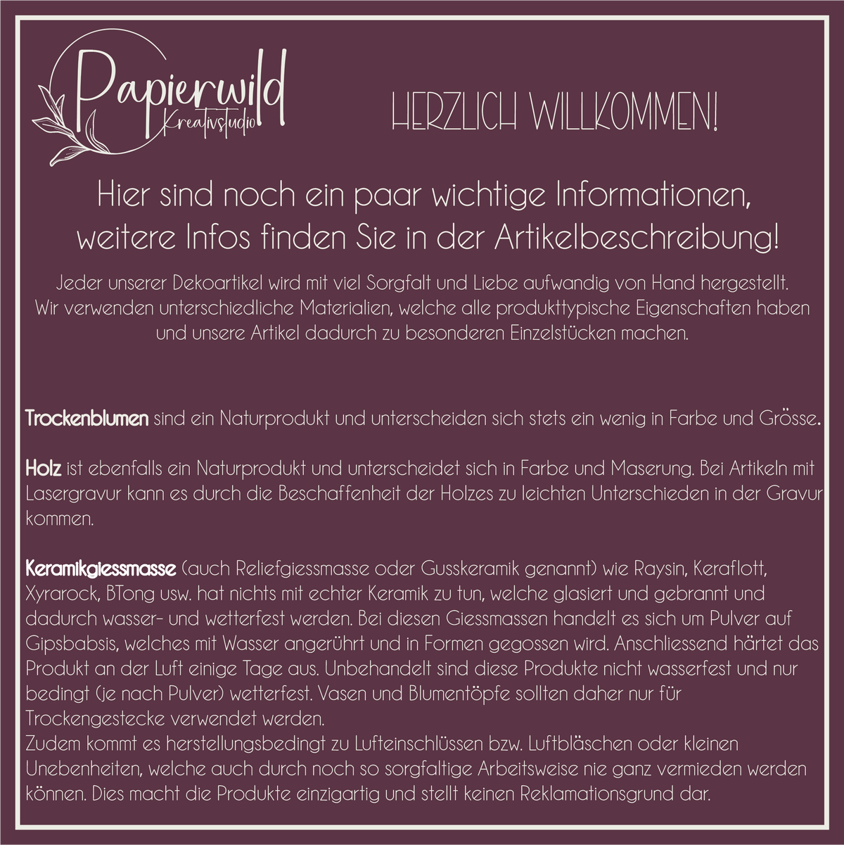 Klötzchen mit Gravur "Herzlich Willkommen"