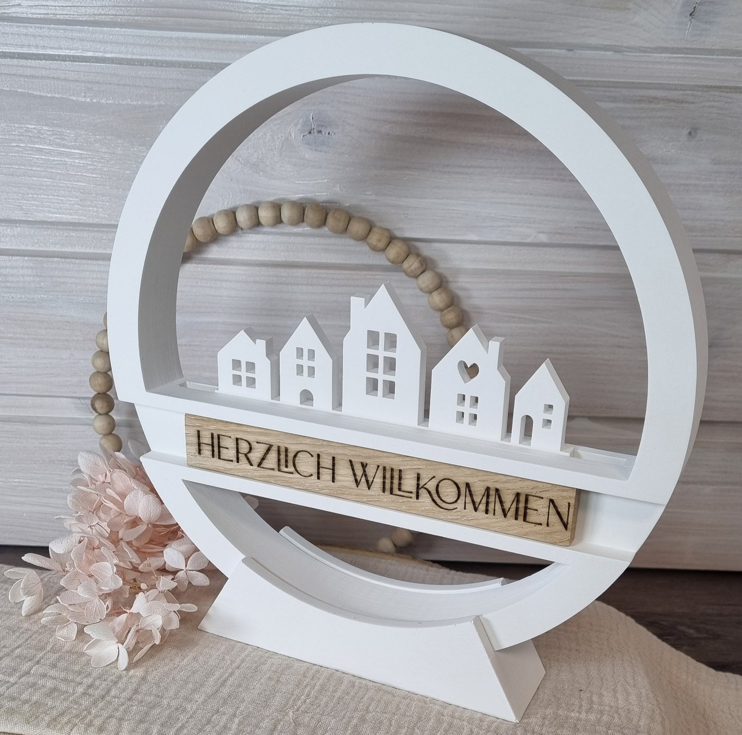 Klötzchen mit Gravur "Herzlich Willkommen"