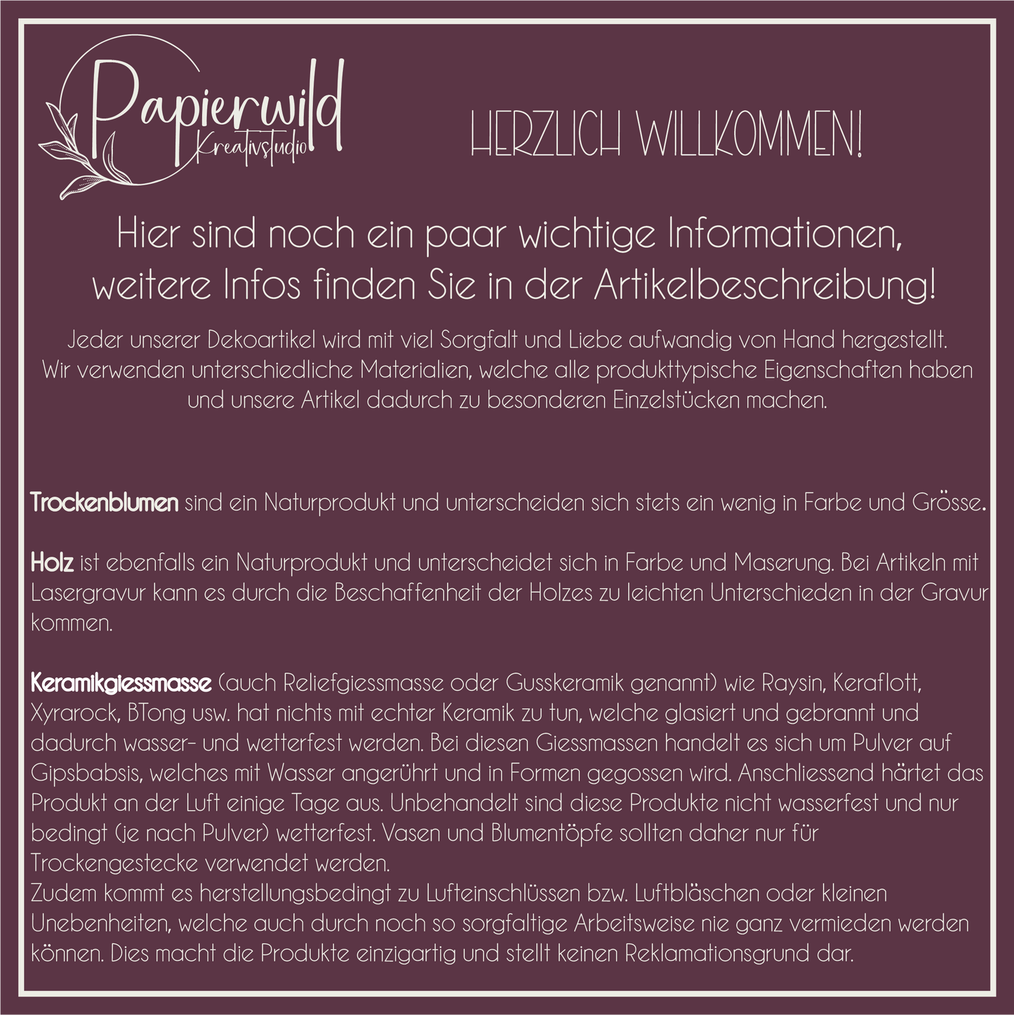 Klötzchen mit Gravur "Herzlich Willkommen"