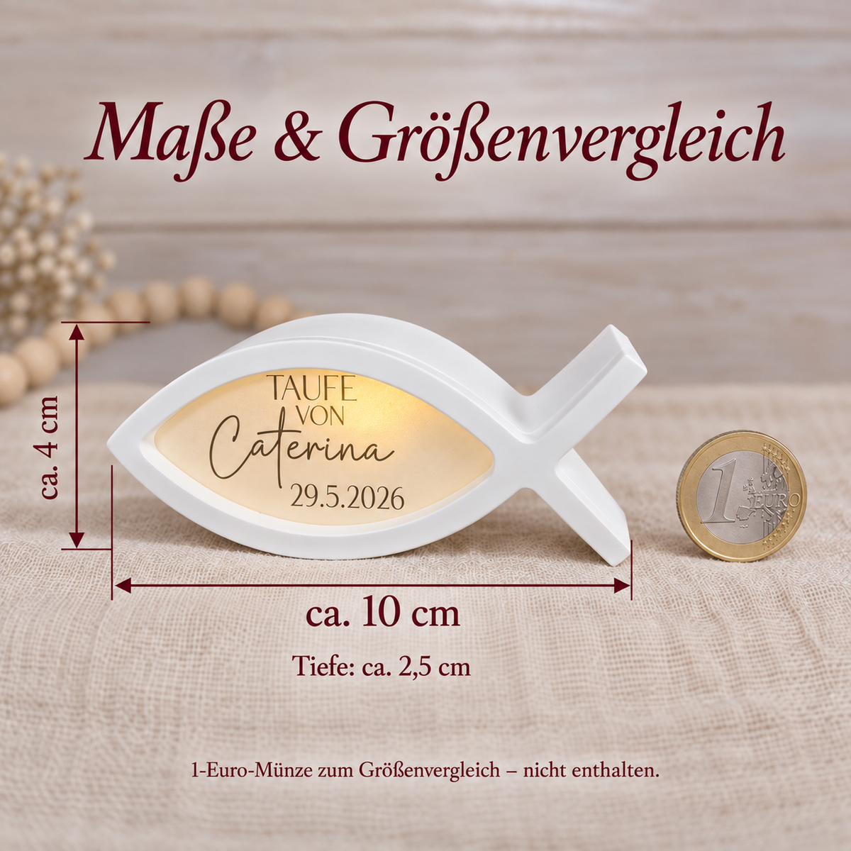 Personalisierter Fisch aus Gießkeramik mit Ballonlicht – Kommunion, Konfirmation & Taufe