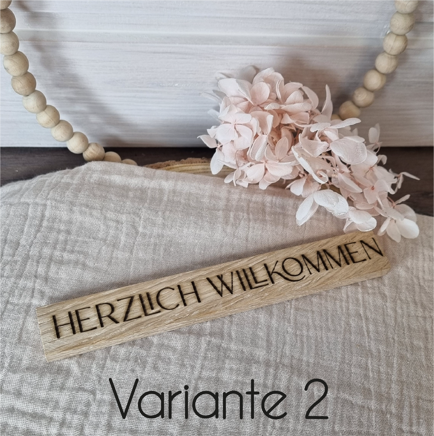 Klötzchen mit Gravur "Herzlich Willkommen"