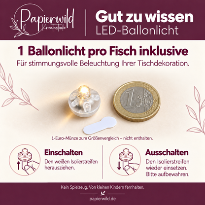 Fisch aus Gießkeramik mit Ballonlicht – 6 Motive für Kommunion, Konfirmation & Taufe