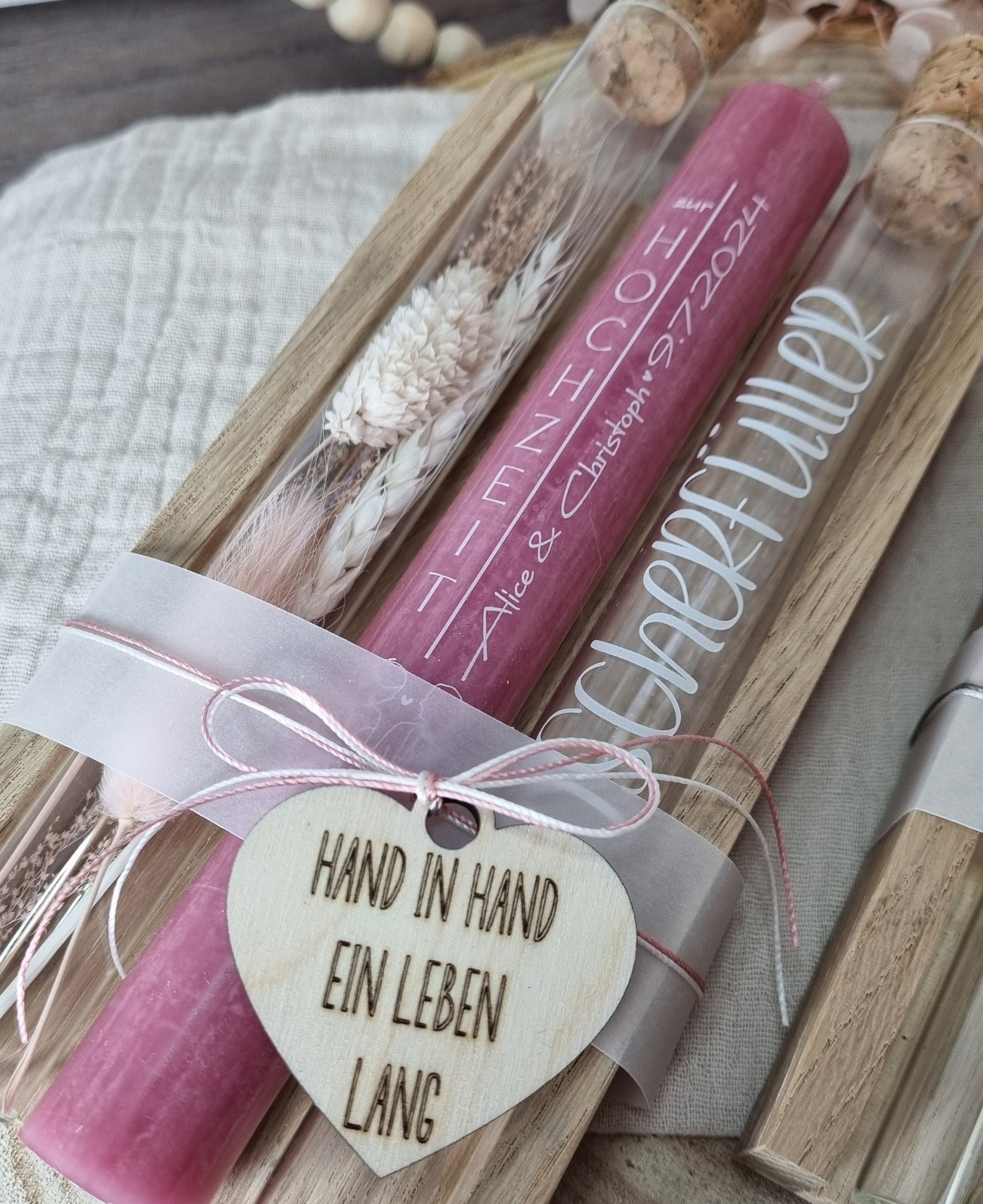 Kerzenset Geschenk zur Hochzeit | Hochzeitsgeschenk personalisiert mit Trockenblumen | Kerzenbox | Geldgeschenk | eigene Kerzenauswahl