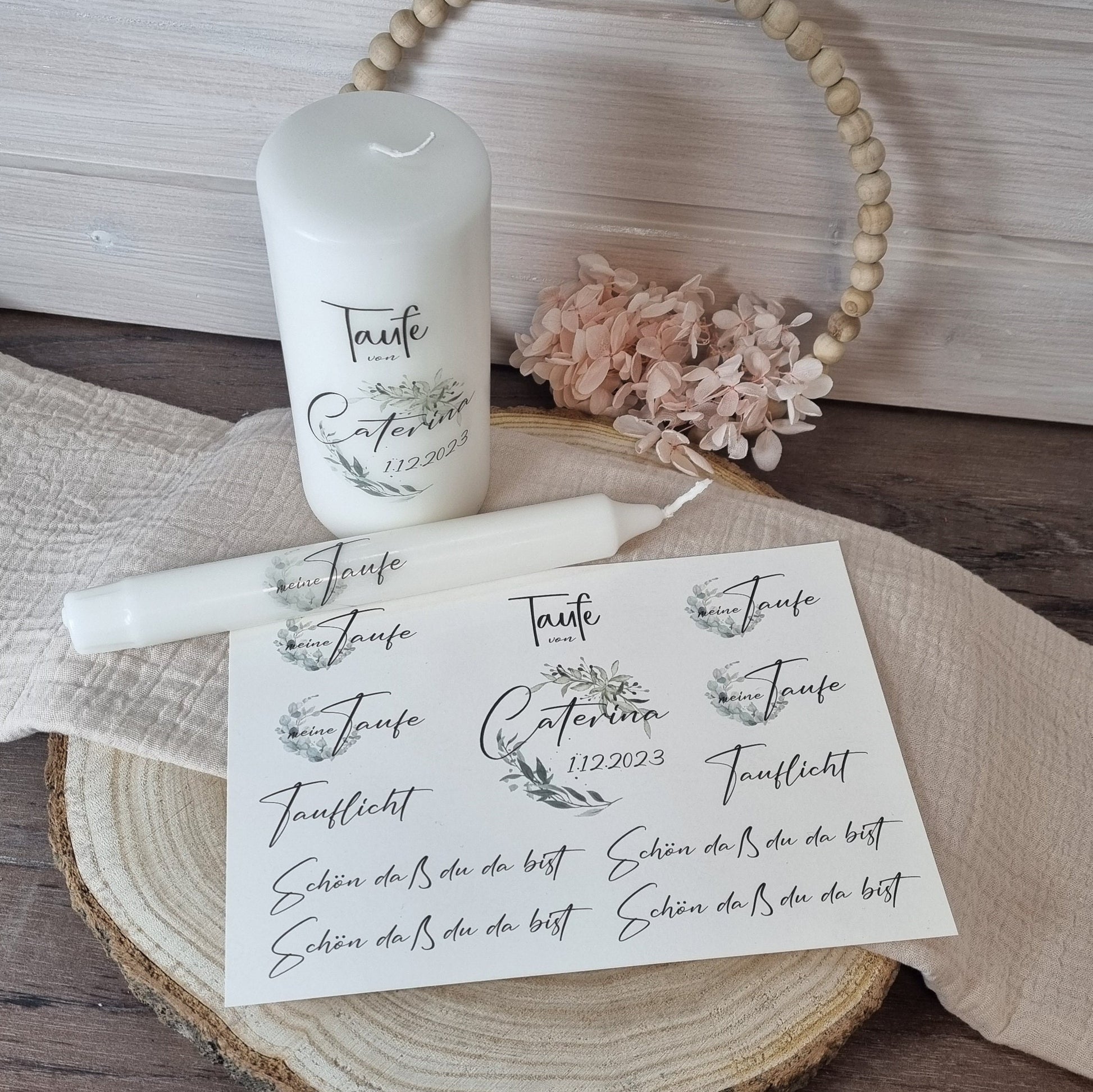 Kerzenfolie Taufe 1 personalisiert | Taufkerze Tischdekoration Gastgeschenk Bombonniere | Wasserschiebefolie | Din A5 | Kerzensticker