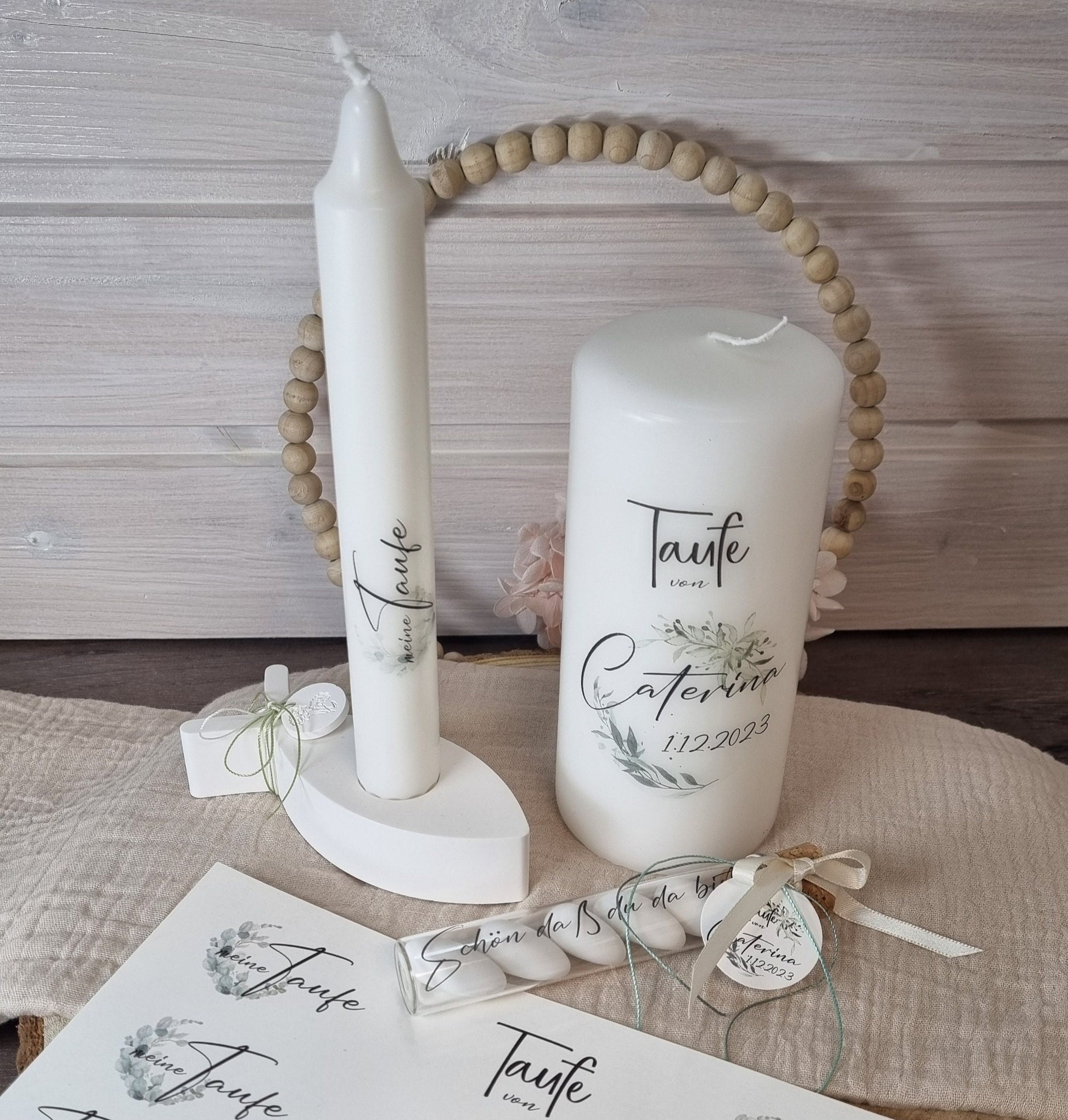 Kerzenfolie Taufe 1 personalisiert | Taufkerze Tischdekoration Gastgeschenk Bombonniere | Wasserschiebefolie | Din A5 | Kerzensticker