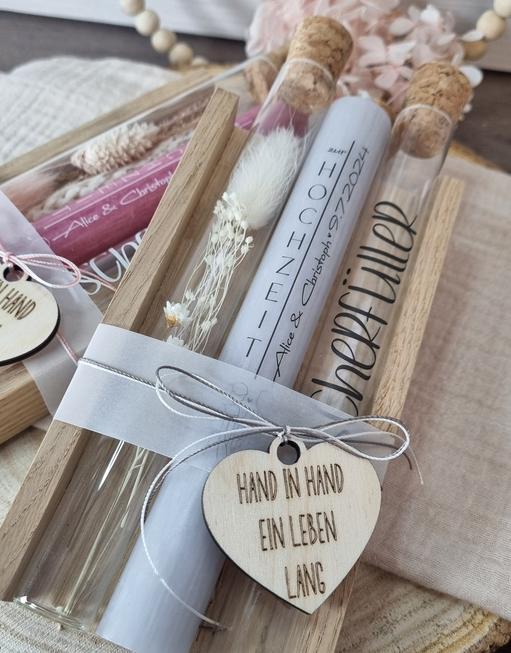 Kerzenset Geschenk zur Hochzeit | Hochzeitsgeschenk personalisiert mit Trockenblumen | Kerzenbox | Geldgeschenk | eigene Kerzenauswahl