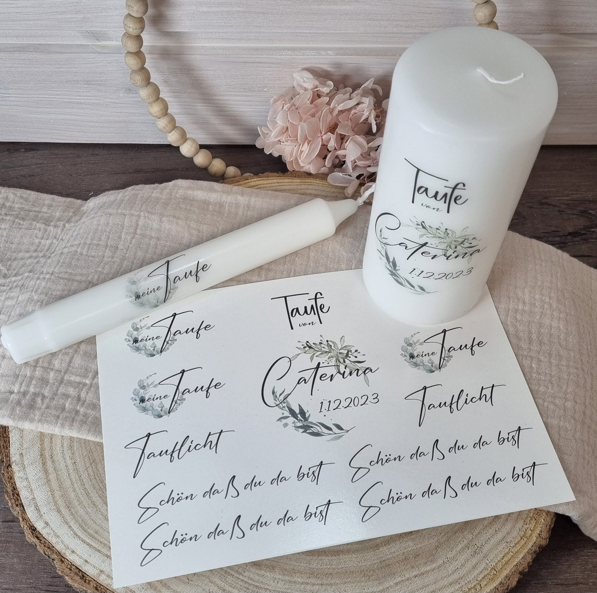 Kerzenfolie Taufe 1 personalisiert | Taufkerze Tischdekoration Gastgeschenk Bombonniere | Wasserschiebefolie | Din A5 | Kerzensticker