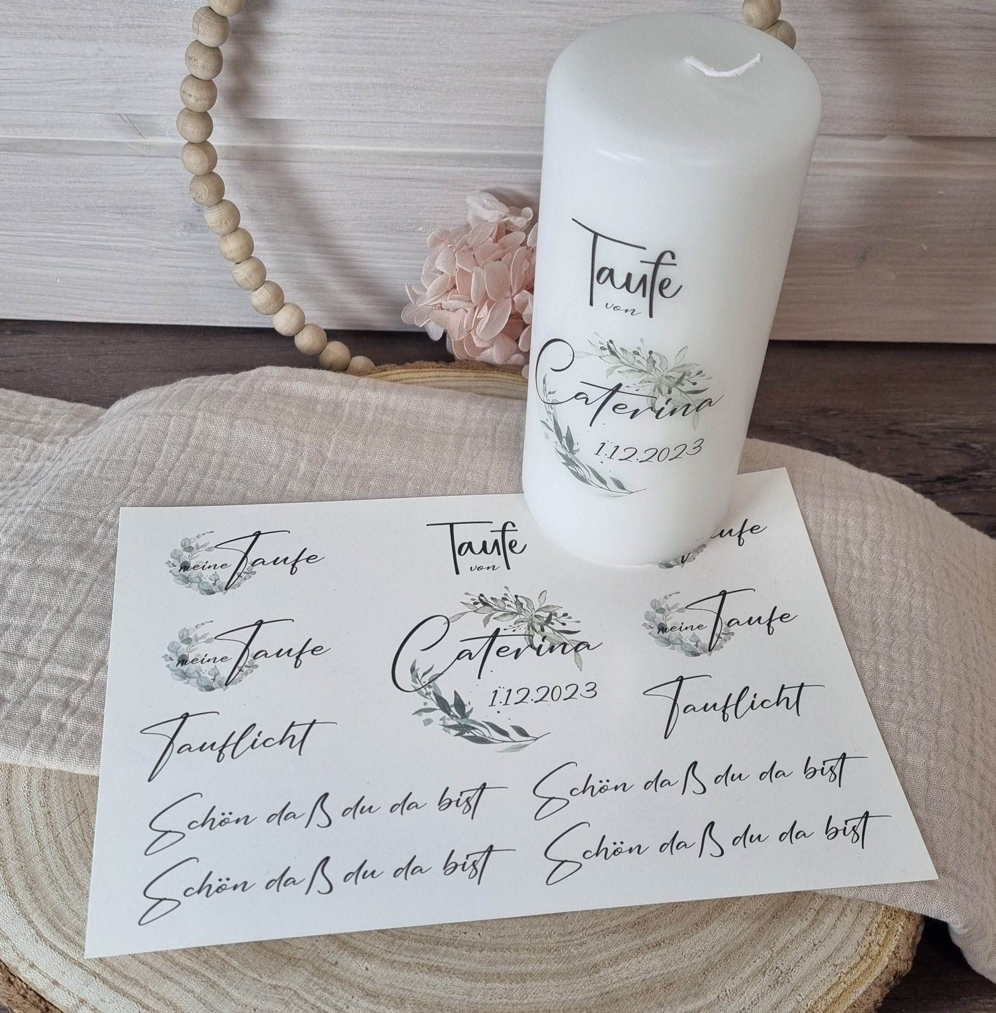 Kerzenfolie Taufe 1 personalisiert | Taufkerze Tischdekoration Gastgeschenk Bombonniere | Wasserschiebefolie | Din A5 | Kerzensticker
