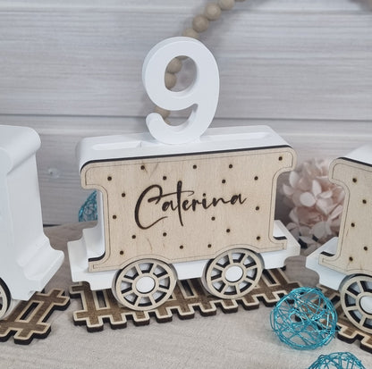 Geburtstagszug personalisiert Mädchen | Lokomotive für Kindergeburtstag | verschiedene Varianten | Holz und Keramik Keraflott Raysin