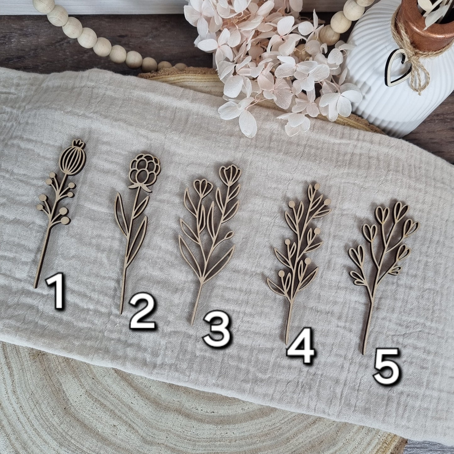 Wildblumen 2 Holzblumen Wiesenblumen | Lasercut | Blumenstrauß aus Birkenholz | Holzschnitt