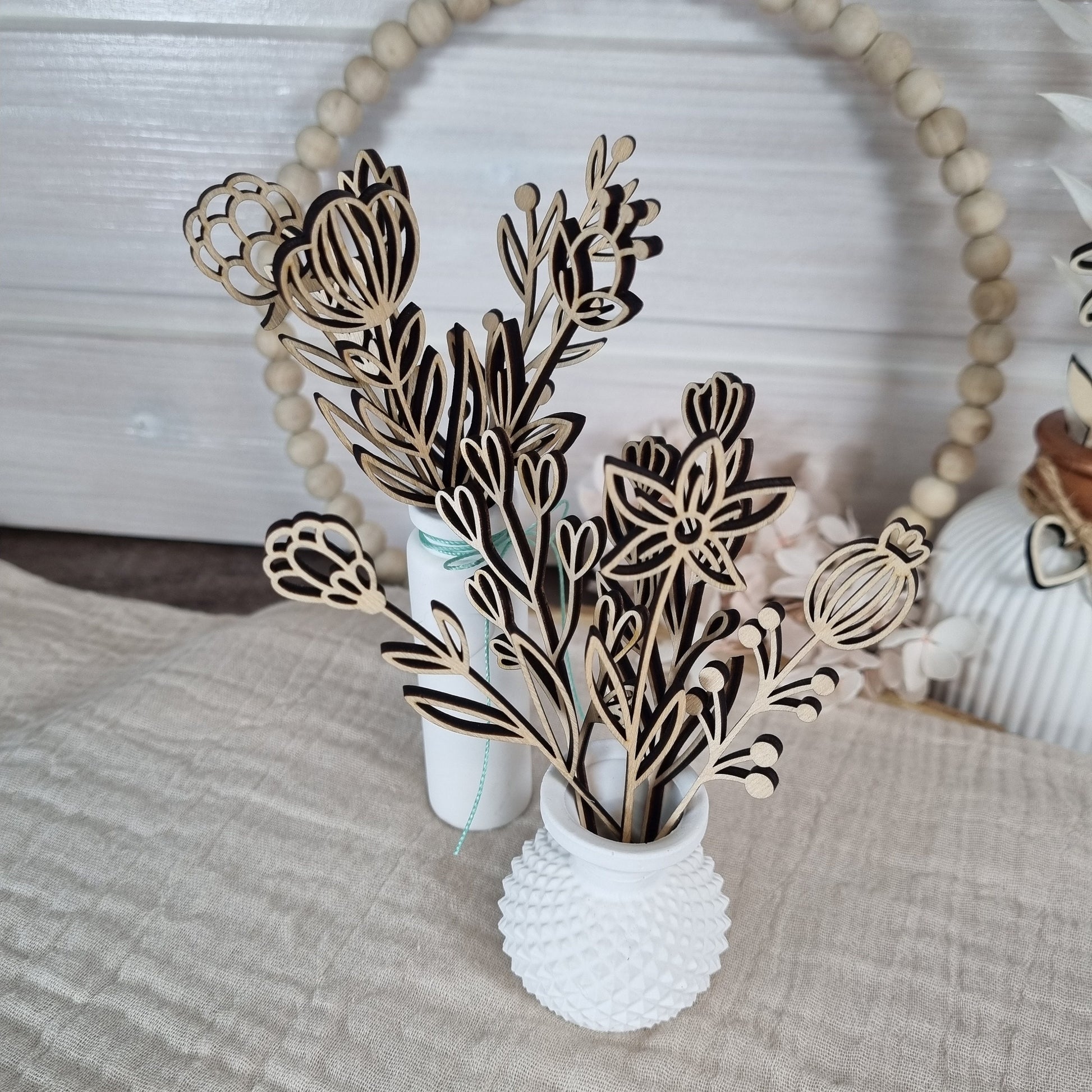 Wildblumen 2 Holzblumen Wiesenblumen | Lasercut | Blumenstrauß aus Birkenholz | Holzschnitt