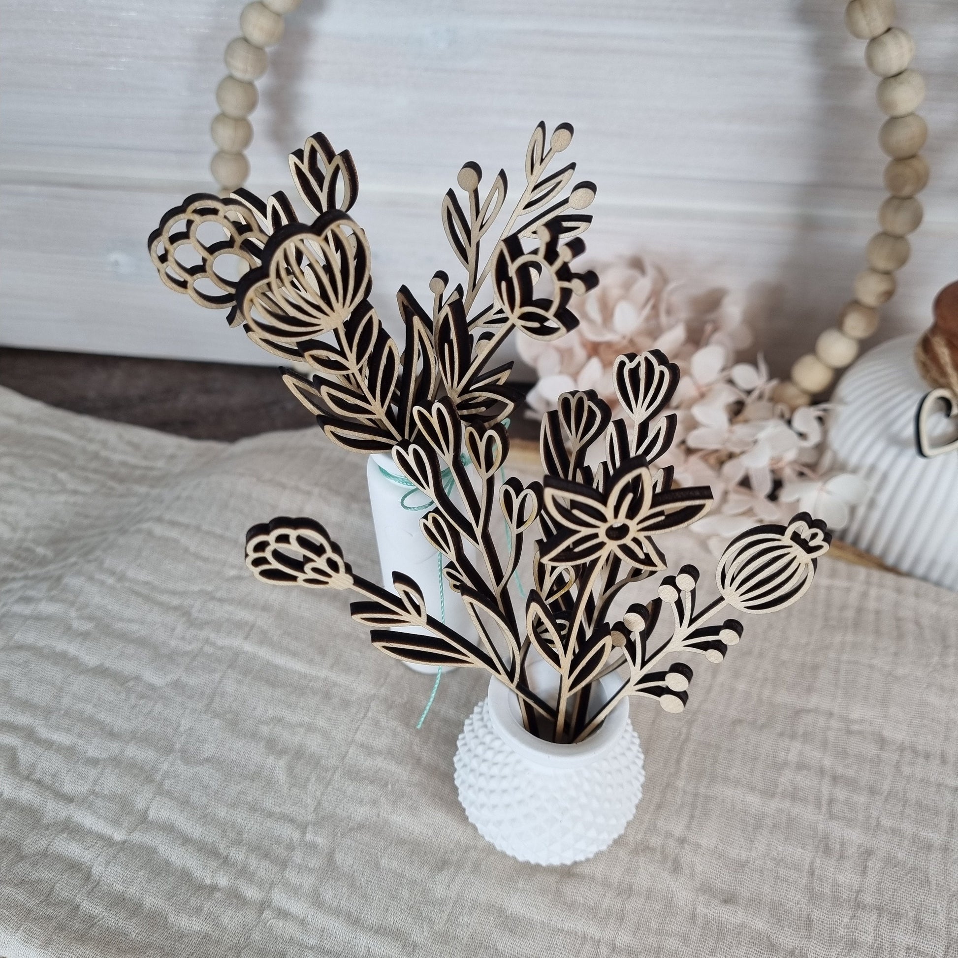 Wildblumen 2 Holzblumen Wiesenblumen | Lasercut | Blumenstrauß aus Birkenholz | Holzschnitt