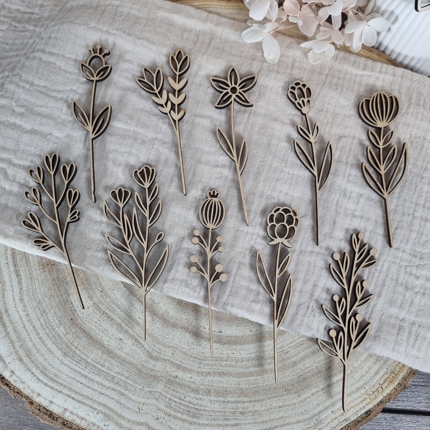 Wildblumen 2 Holzblumen Wiesenblumen | Lasercut | Blumenstrauß aus Birkenholz | Holzschnitt