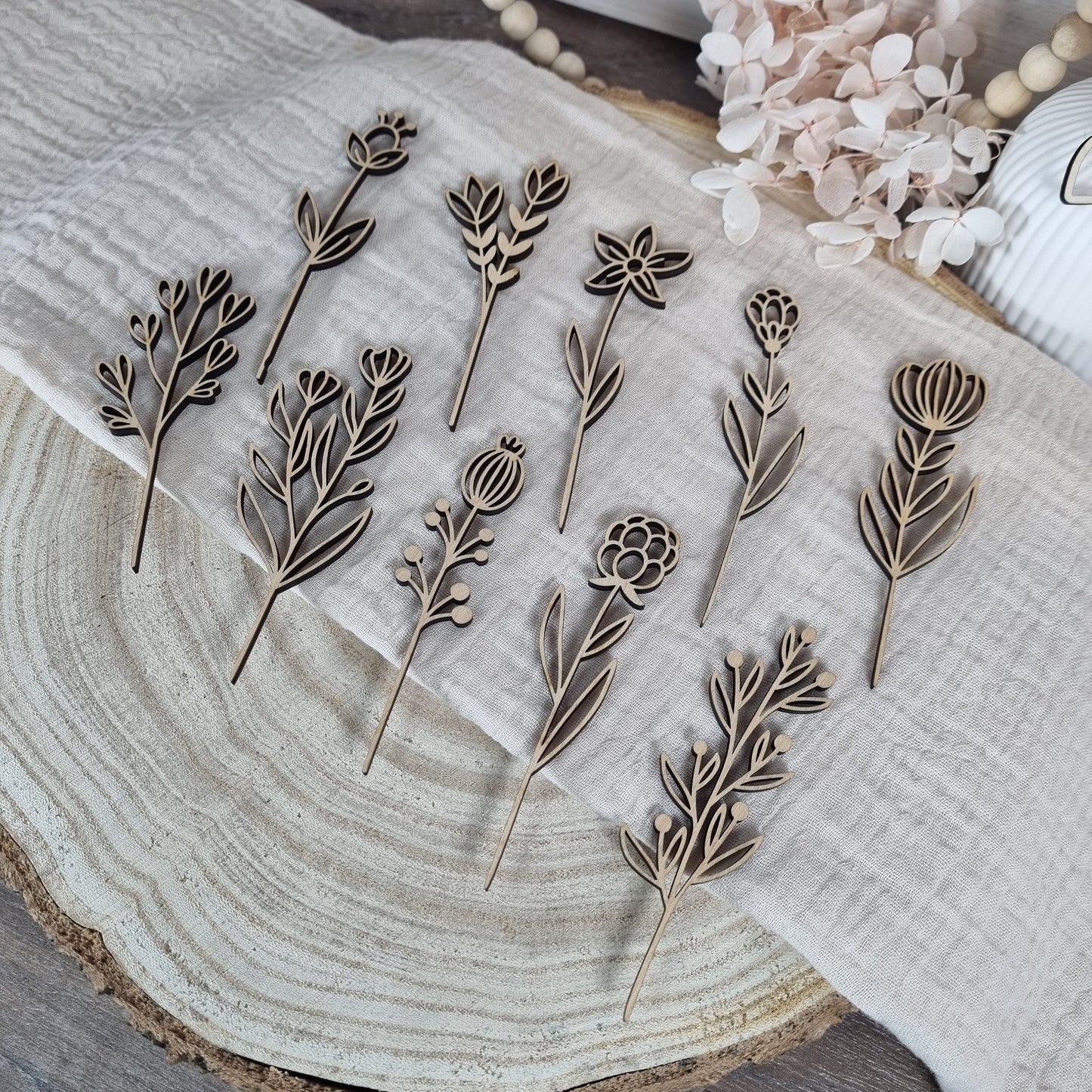 Wildblumen 2 Holzblumen Wiesenblumen | Lasercut | Blumenstrauß aus Birkenholz | Holzschnitt