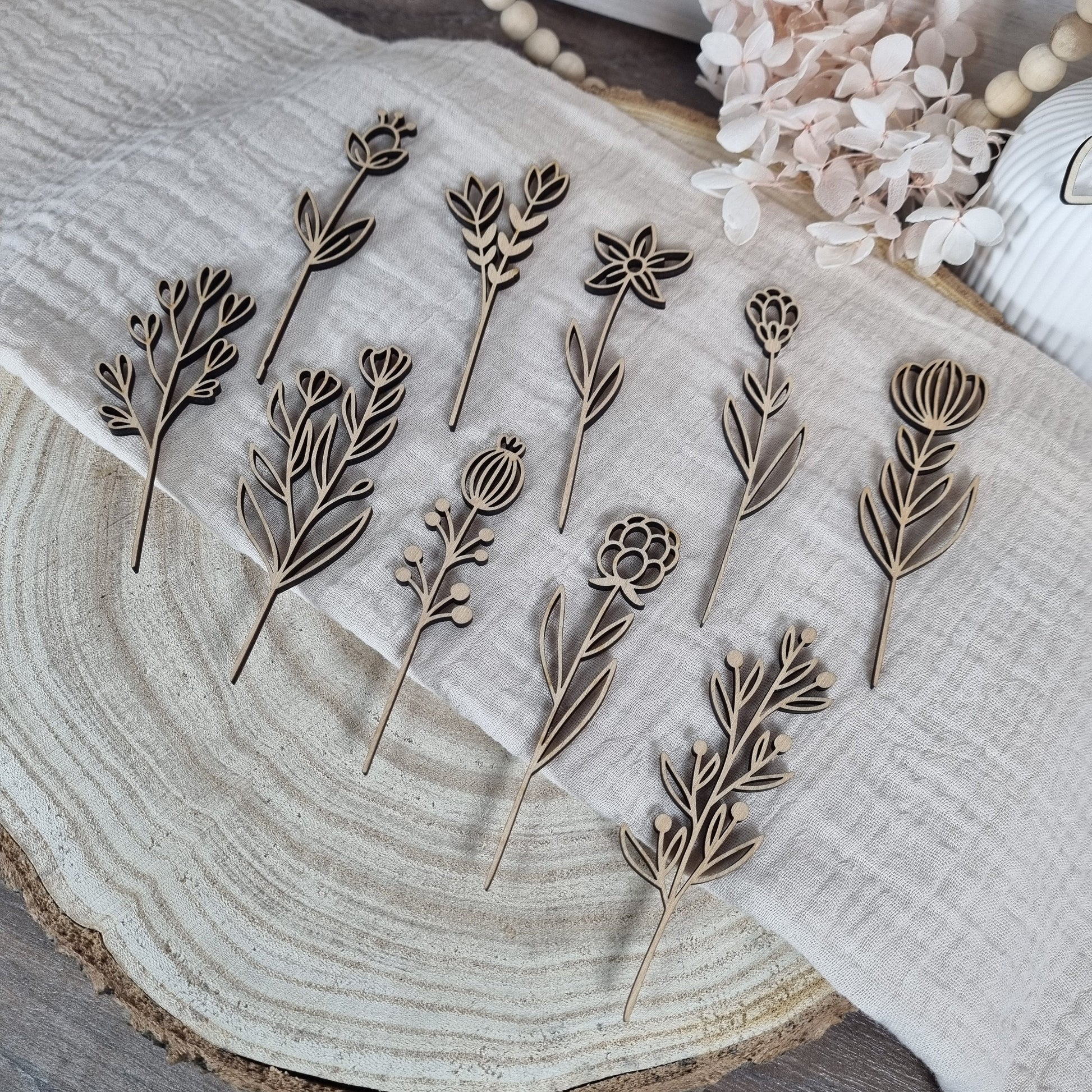 Wildblumen 2 Holzblumen Wiesenblumen | Lasercut | Blumenstrauß aus Birkenholz | Holzschnitt