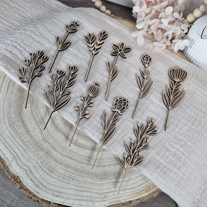 Wildblumen 2 Holzblumen Wiesenblumen | Lasercut | Blumenstrauß aus Birkenholz | Holzschnitt