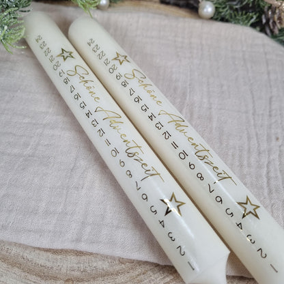 Adventskalenderkerze gold-elfenbein lang 25cm | Adventskerze goldene Schrift | Geschenk Advent