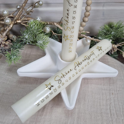 Adventskalenderkerze gold-elfenbein lang 25cm | Adventskerze goldene Schrift | Geschenk Advent