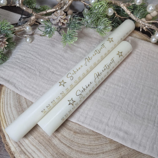 Adventskalenderkerze gold-elfenbein lang 25cm | Adventskerze goldene Schrift | Geschenk Advent