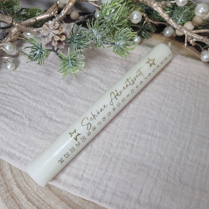 Adventskalenderkerze gold-elfenbein lang 25cm | Adventskerze goldene Schrift | Geschenk Advent