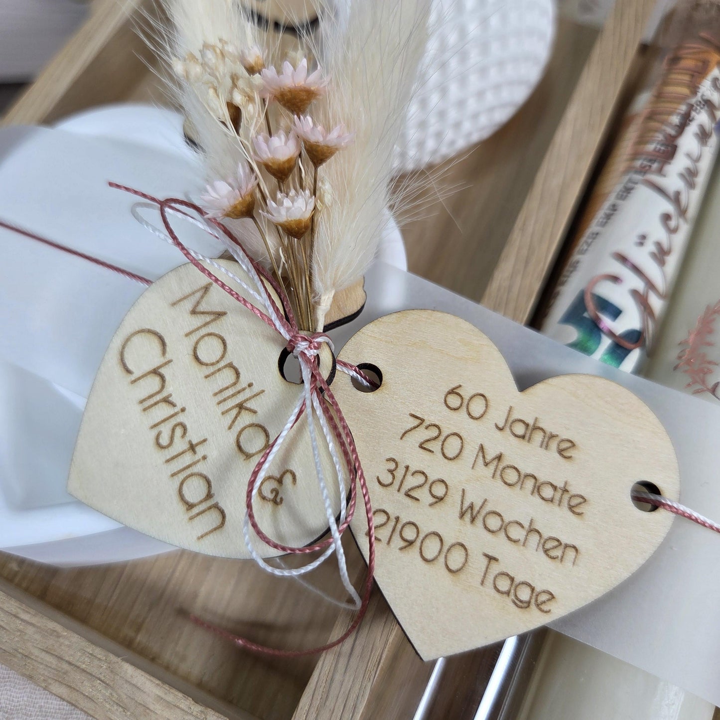 Kerzenset Geschenk zur diamantenen Hochzeit| Geschenkset | Kerzenbox | Geldgeschenk | Diamanthochzeit | 60 Jahre Jubiläum personalisierbar