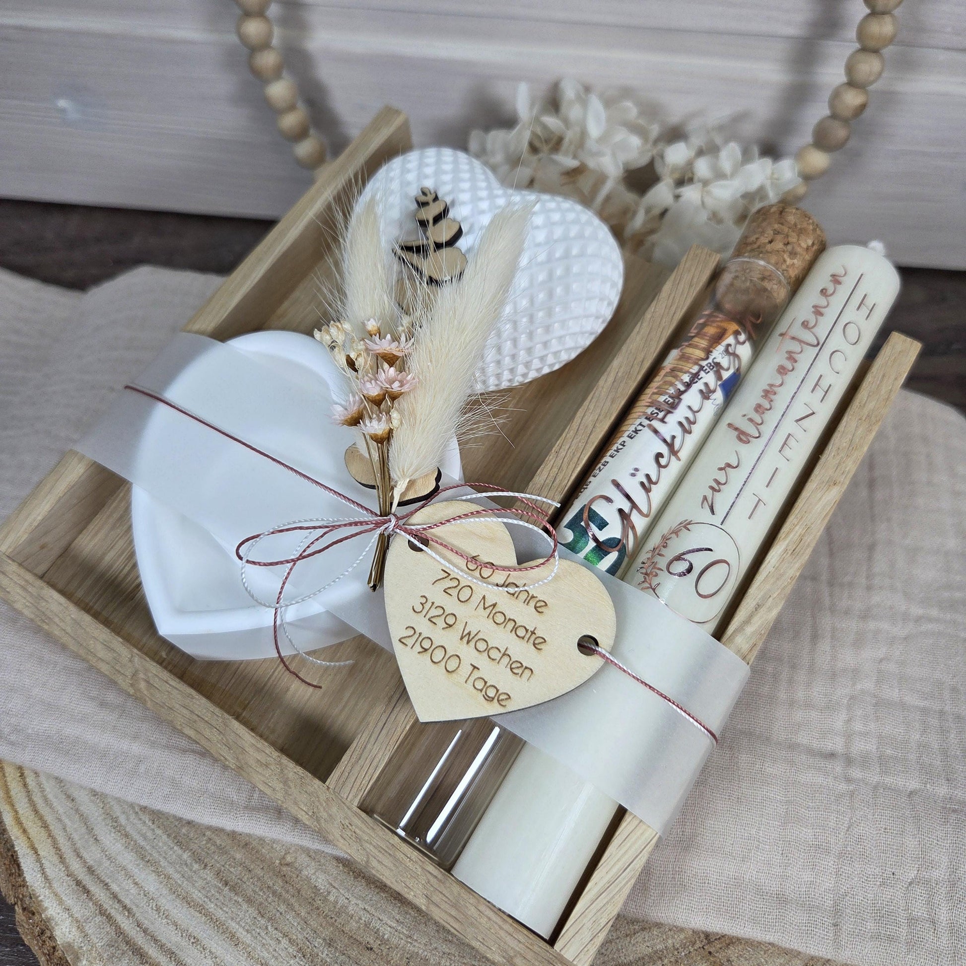 Kerzenset Geschenk zur diamantenen Hochzeit| Geschenkset | Kerzenbox | Geldgeschenk | Diamanthochzeit | 60 Jahre Jubiläum personalisierbar