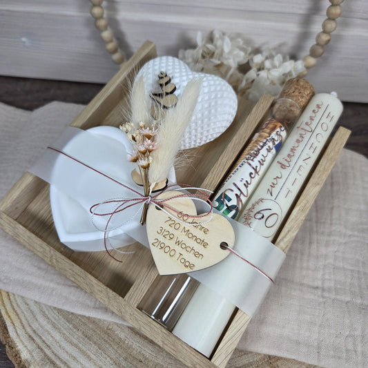 Kerzenset Geschenk zur diamantenen Hochzeit| Geschenkset | Kerzenbox | Geldgeschenk | Diamanthochzeit | 60 Jahre Jubiläum personalisierbar
