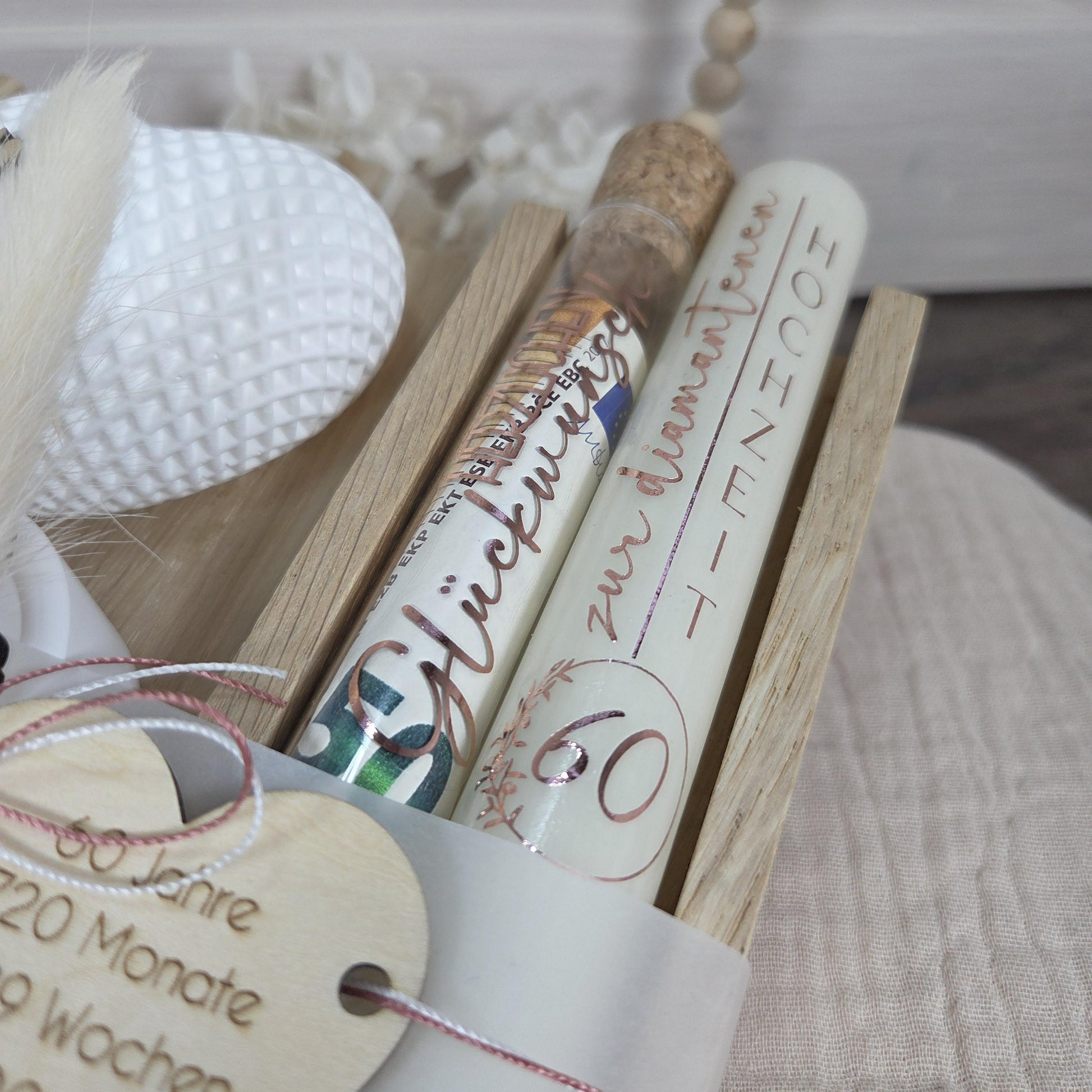 Kerzenset Geschenk zur diamantenen Hochzeit| Geschenkset | Kerzenbox | Geldgeschenk | Diamanthochzeit | 60 Jahre Jubiläum personalisierbar