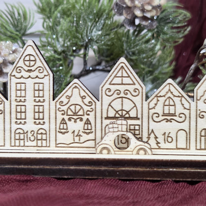 Ewiger Adventskalender aus Holz | Weihnachtscountdown | gravierte Adventskalenderleiste | Countdown Weihnachten 1-24 | Bilderleiste Advent