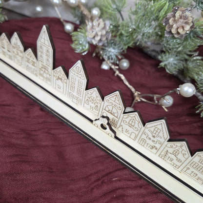 Ewiger Adventskalender aus Holz | Weihnachtscountdown | gravierte Adventskalenderleiste | Countdown Weihnachten 1-24 | Bilderleiste Advent