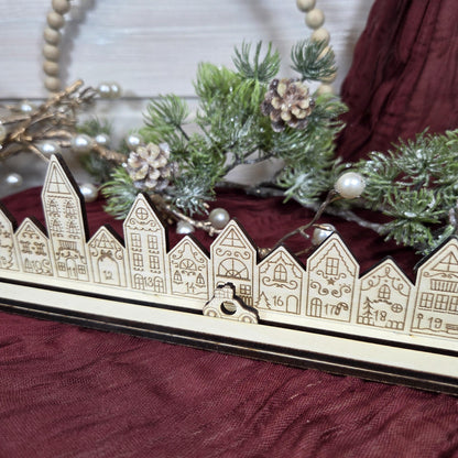 Ewiger Adventskalender aus Holz | Weihnachtscountdown | gravierte Adventskalenderleiste | Countdown Weihnachten 1-24 | Bilderleiste Advent