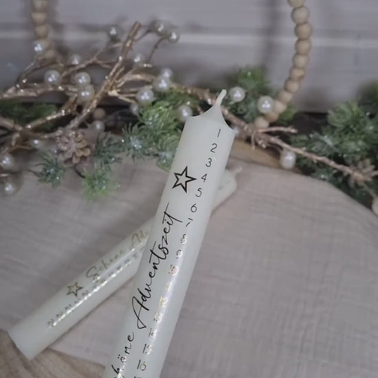 Adventskalenderkerze gold-elfenbein lang 25cm | Adventskerze goldene Schrift | Geschenk Advent