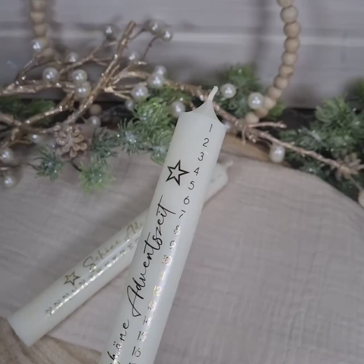 Adventskalenderkerze gold-elfenbein lang 25cm | Adventskerze goldene Schrift | Geschenk Advent