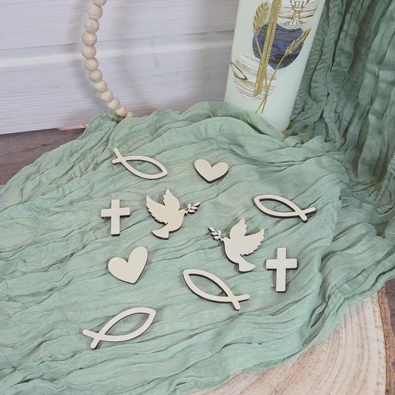 Streudeko Tischdeko zu Kommunion Konfirmation Taufe Firmung aus Holz 10 Stk | Lasercut Tischdekoration | Fisch Kreuz Taube Herz