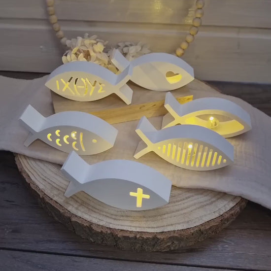 Tischdekoration Gastgeschenk Fisch zu Kommunion Konfirmation Taufe Firmung | Ballonlicht | Geschenkidee aus Raysin Keraflott Kaltkeramik