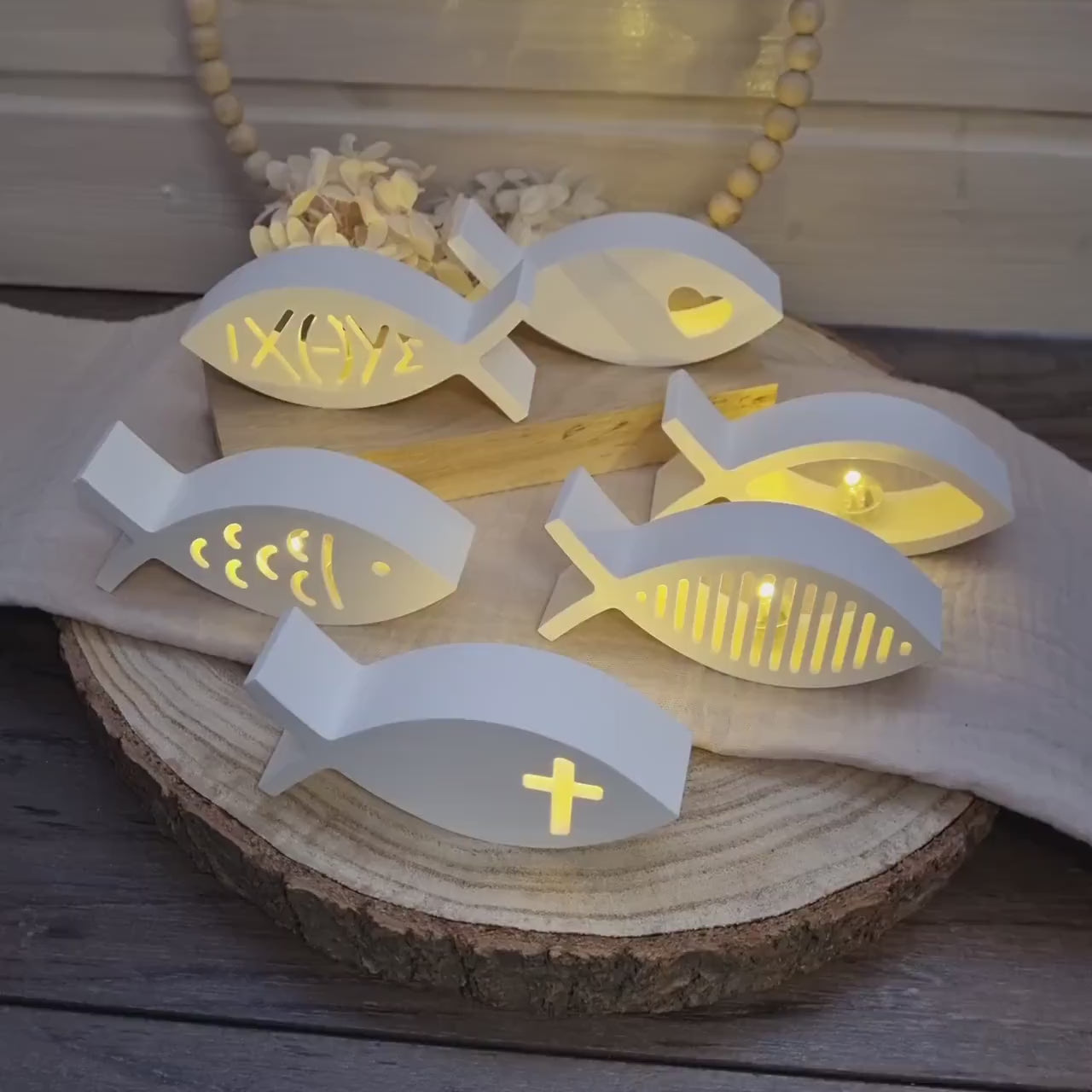 Tischdekoration Gastgeschenk Fisch zu Kommunion Konfirmation Taufe Firmung | Ballonlicht | Geschenkidee aus Raysin Keraflott Kaltkeramik