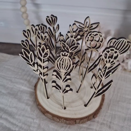 Wildblumen 2 Holzblumen Wiesenblumen | Lasercut | Blumenstrauß aus Birkenholz | Holzschnitt