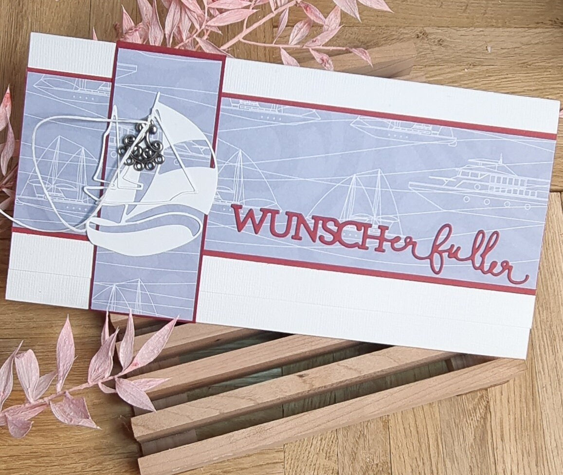 Reisegutschein - Gutscheinkarte maritim - Geschenkgutschein handgemacht