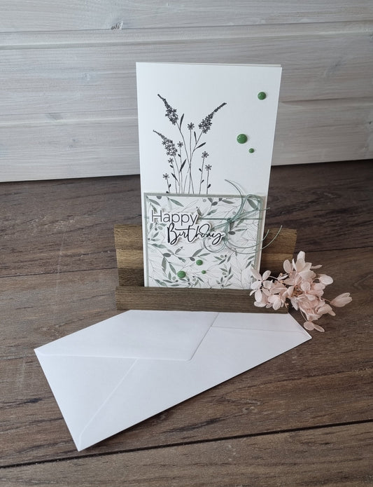 Handgemachte Geburtstagskarte Blumen Din lang - Glückwunschkarte